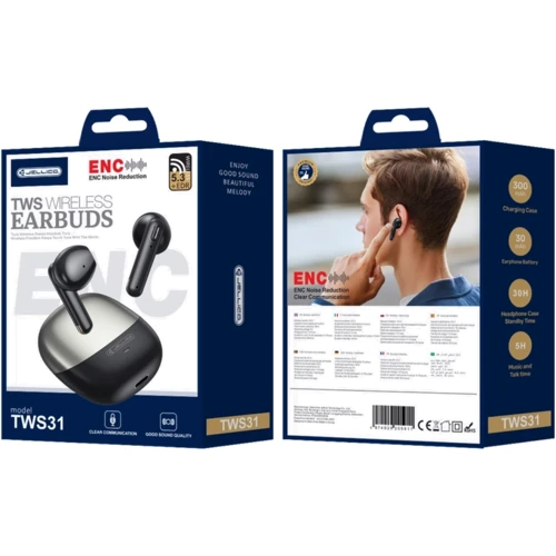 Наушники Jellico TWS31 Black: Время работы, ч 5