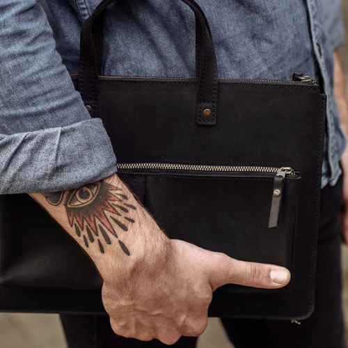 INCARNE Handmade Leather Bag-cover Brave Black for MacBook Air 15" M3 | M2 (2024 | 2023) фото 6