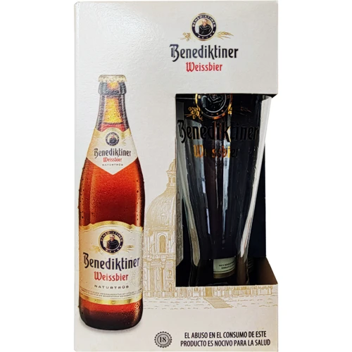 Подарочный набор пива Benediktiner Weissbier светлое нефильтрованное 5.4% 3х0.5 л + бокал 0.5 л (4052197000468): Объем, л 1.5
