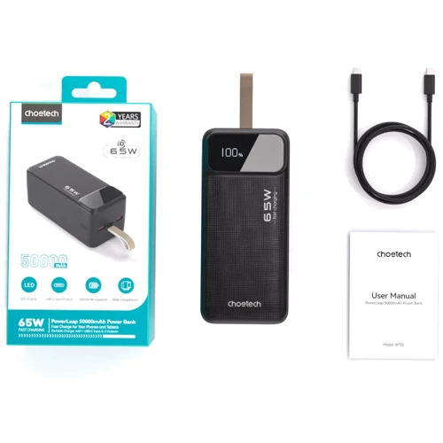 Внешний аккумулятор Choetech Power Bank 50000mAh PD 65W Black (B733-CCBK)