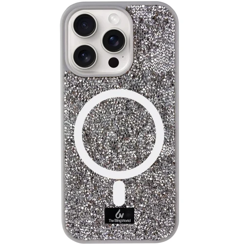 Чехол для iPhone Bling World Rock Diamond with MagSafe Grey for iPhone 16 Pro Max