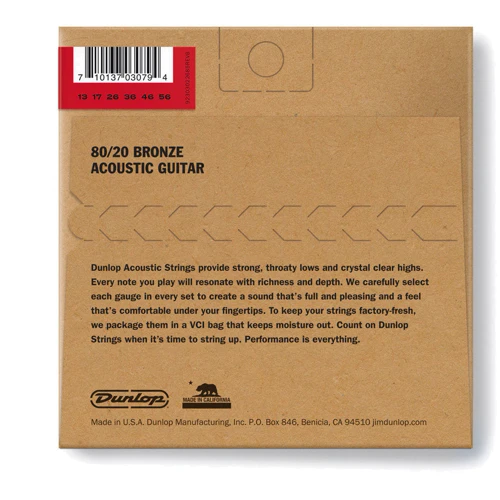 Струна для гитар Струны для акустической гитары DUNLOP DAB1356 80/20 BRONZE ACOUSTIC GUITAR STRINGS (13-56): Тип Комплект струн