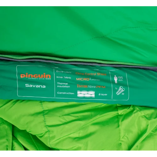 Спальный мешок Pinguin Savana (5/0°C) 185 см - Left Zip Green (PNG 236149) 2020: Ширина в ногах 55 см