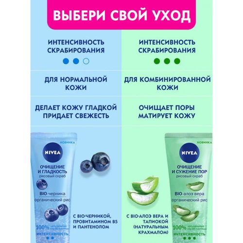 Nivea Скраб для лица Очищение и сужение пор с био-алоэ вера и органическим рисом 75 ml: Пол Для женщин