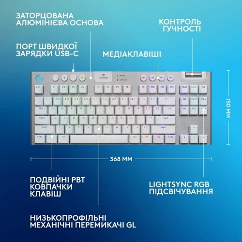 Клавиатура Logitech G915 TKL X TACTILE White (920-012737): Количество клавиш 96