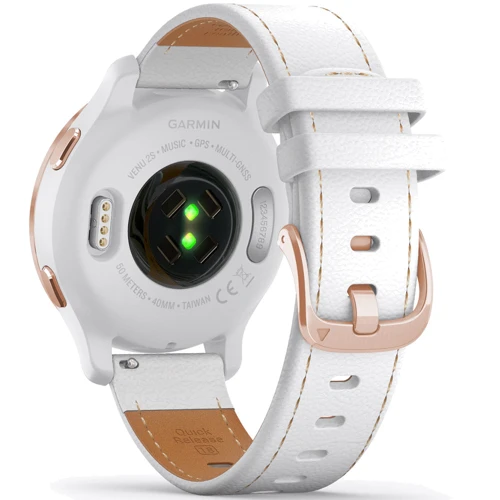Смарт-часы Garmin Venu 2S Rose Gold Stainless Steel Bezel with White Case and Leather Band (010-02429-23): Сенсорный экран есть
