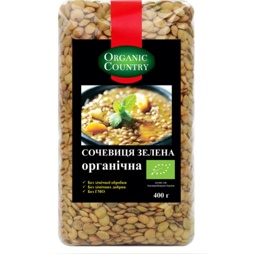 Чечевица зеленая органическая, Organic Country, 400 г (WT3228)