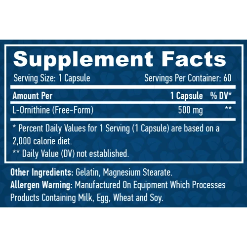 Haya Labs L-Ornithine 500 мг L-орнитин 60 капсул: Тип Орнитин