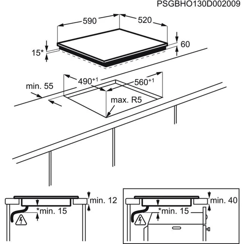 Варочная поверхность электрическая Zanussi ZEI5680FB: Размеры для встраивания 56 x 49 см