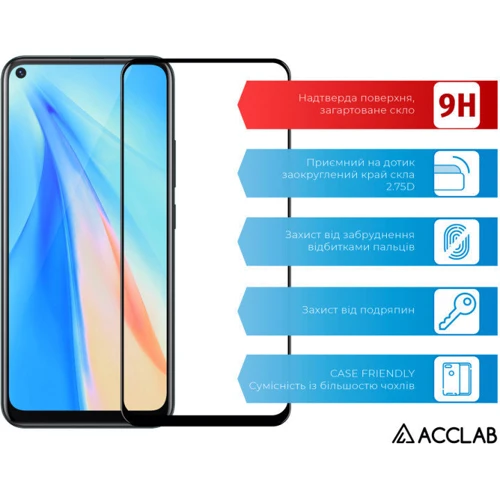 Аксессуар для смартфона ACCLAB Tempered Glass Full Glue Black for VIVO Y30: Цвет черный