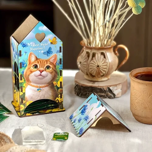 Чайный домик Ubee "Рыжий котик" Деревянная шкатулка (ПСФ156) фото 2