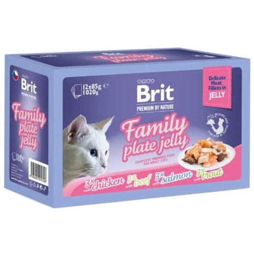 Влажный корм Brit Premium Delicate Fillets in Jelly Family Plate для котов Семейная тарелка в желе 12 шт x 85 г (8595602570706)