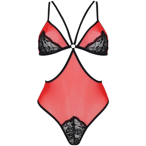 Полупрозрачное боди с кружевом Passion PEONIA BODY Red S/M