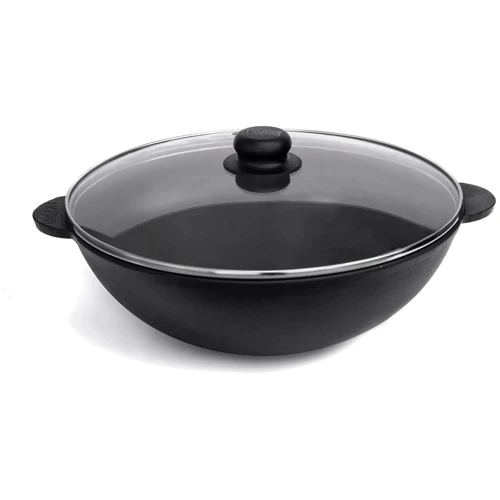 Сковорода Brizoll Wok чугунная со стеклянной крышкой 4.7л 300х103мм (W30-6)