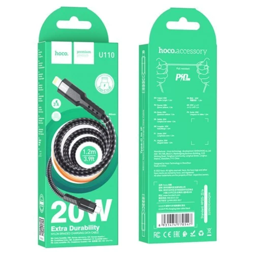 Кабель Hoco Cable USB-C to Lightning U110 20W 1.2m Black фото 3