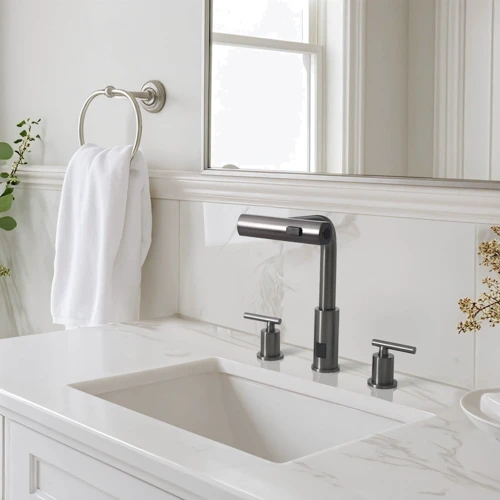 Смеситель для раковины Lefton Two-Handle Widespread Waterfall & Pull-Out Bathroom Faucet with Temperature Display-BFWS2401 Grey: Тип излива выдвигающийся излив