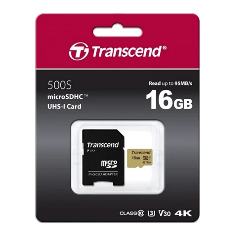 Карта пам'яті Transcend 16GB microSDHC Class 10 UHS-I U3 V30 + adapter (TS16GUSD500S)
