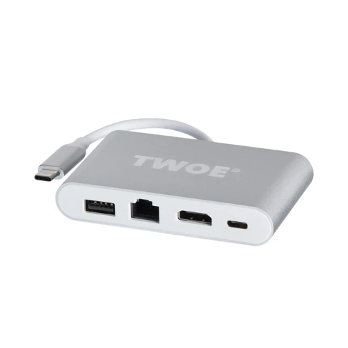 Адаптер 2E Adapter Twoe USB-C to USB 3.0+Gigabit+HDMI+USB-C 0.15m (2EW-2532)