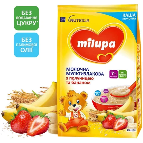 Молочная каша Milupa мультизлаковая с клубникой и бананом для детей от 7 месяцев 210г (5900852058615): Тип Каши молочные