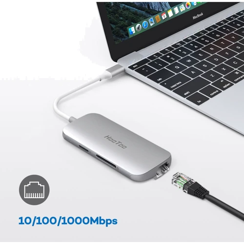 Адаптер HooToo USB-C to USB-C + HDMI + 3xUSB 3.0 + RJ45 + SD Silver (HT-UC008S): Інтерфейс підключення USB-C