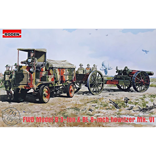 Модель Roden Армейский 3-тонный грузовой автомобиль FWD Model B с гаубицей Mk.VI (RN713)