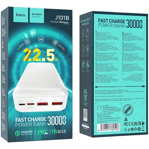 Внешний аккумулятор Hoco Power Bank 30000mAh J101B Astute 22.5W White: Тип батареи Литий-полимерные