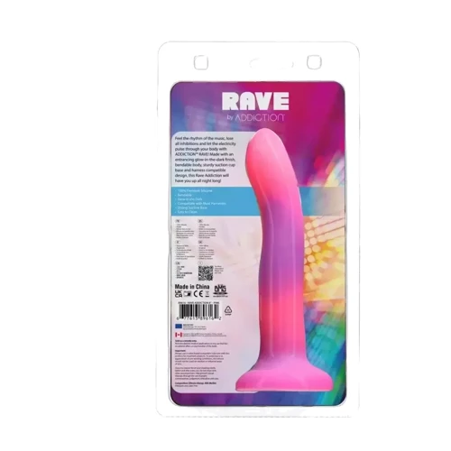 Светящийся в темноте фаллоимитатор ADDICTION - Rave - 8" Glow in the Dark Dildo - Pink Purple