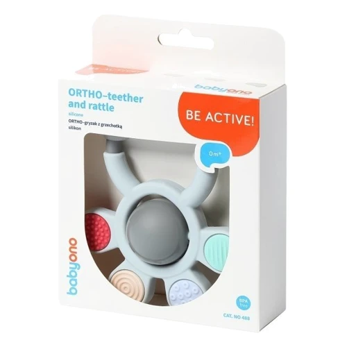 Прорезыватель для зубов BabyOno ортодонтический с погремушкой (488)