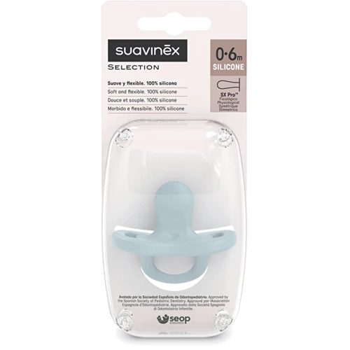 Пустушка фізіологічна Suavinex Colour Essence силіконова 0-6 міс. блакитна (308097): Форма соски анатомическая