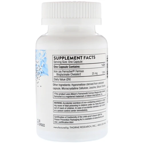 Thorne Research Iron Bisglycinate 60 Caps Железо