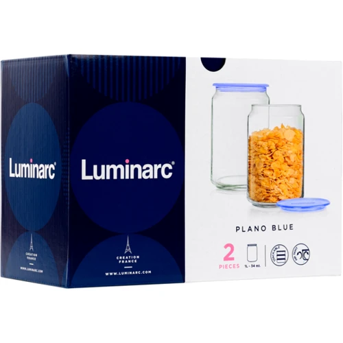 Набір банок Luminarc Plano Blue 2х1 л (Q8239): Обсяг, л 1