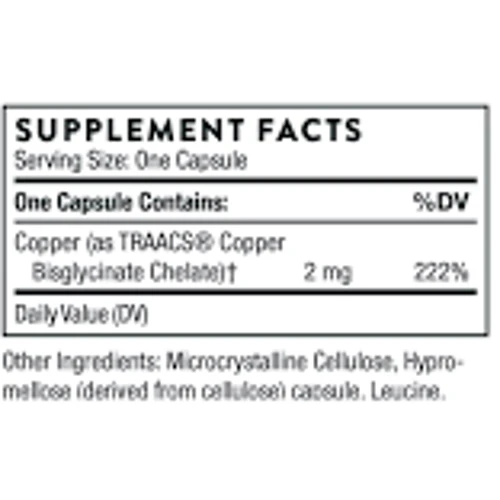 Thorne Research Copper Bisglycinate 60 Veg Caps Медь: Тип Медь