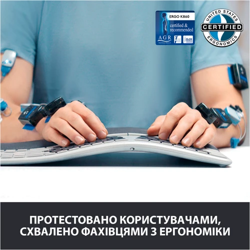 Клавіатура Logitech ERGO K860 Bluetooth/Wireless UA Black (920-010108): Тип клавіатури стандартная