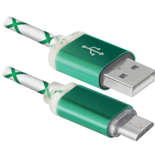 Кабель Defender LED backlight USB Cable to microUSB 1m Green (87557)
