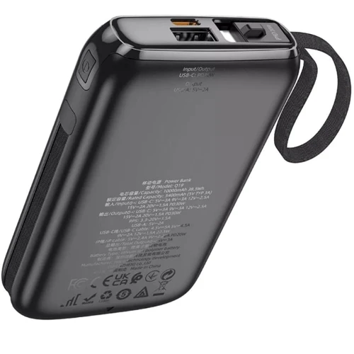 Внешний аккумулятор Hoco Power Bank 10000mAh Q19 Lucky with Cable 30W Black: Встроенный кабель Apple Lightning / USB Type-C