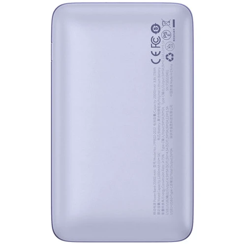 Зовнішній акумулятор Baseus Power Bank 20000mAh Bipow Pro Digital Display PD 22.5W Purple (PPBD030005): Ємність батареї, мАг 20000