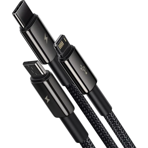 Кабель Baseus USB Cable to Lightning/microUSB/USB-C Tungsten Gold One-for-three Fast Charging Data 3.5A 1.5m Black (CAMLTWJ-01): Тип USB Cable - Lightning/microUSB/USB-C