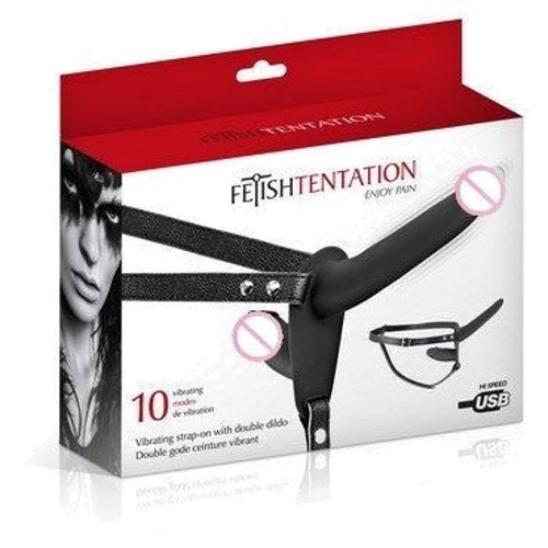 Двойной страпон с вибрацией Fetish Tentation Vibrating Strap-On with Double Dildo Black