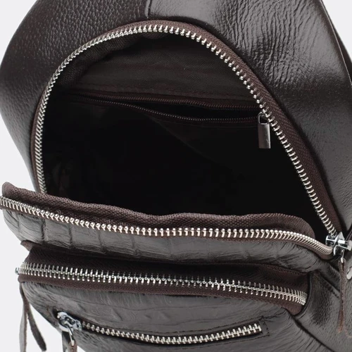 Чоловіча сумка-слінг Borsa Leather коричнева (K1142-brown): Фактура Тиснення, матова, Зерниста