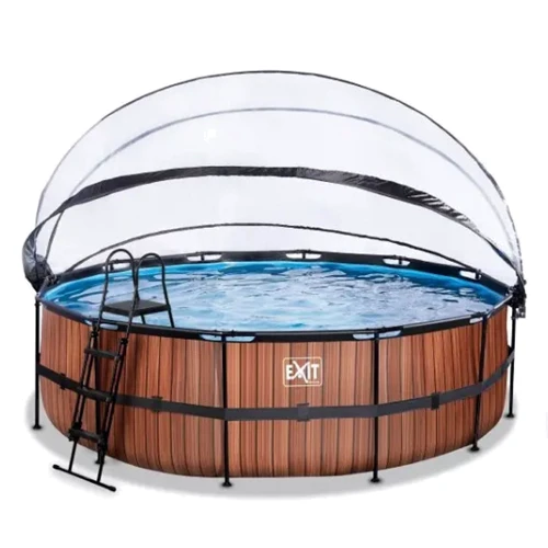 Бассейн EXIT Toys круглый с куполом 488х122 см + тепловой насос + песочный фильтр, дерево (30.67.16.10)