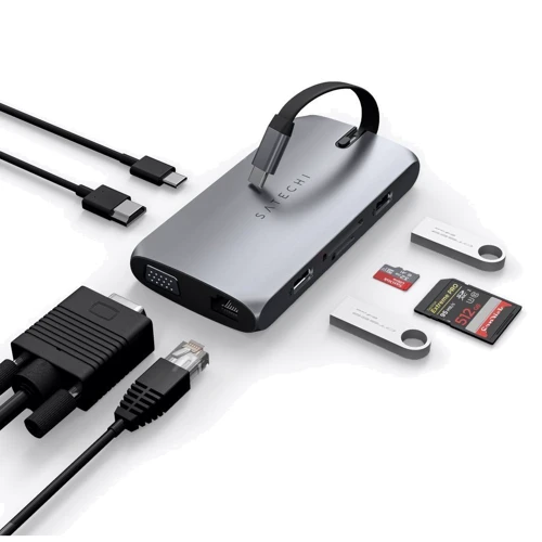 Адаптер Satechi Adapter USB-C to USB-C + HDMI + VGA + 2xUSB3.0 + SD + RJ45 Space Grey (ST-UCMBAM) фото 4