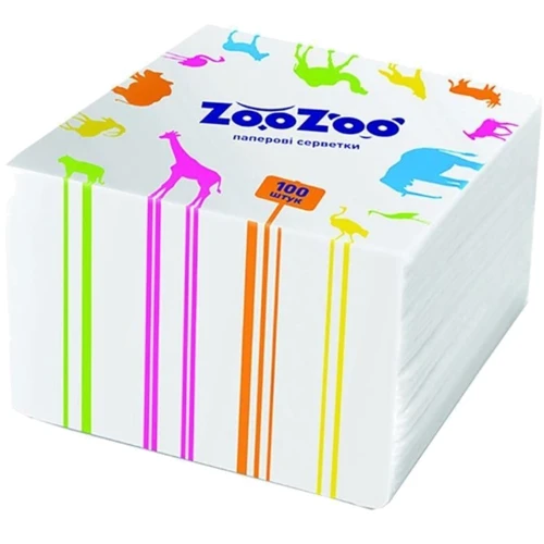 Салфетки столовые ZooZoo однослойные белые 24x23 см 100 шт (4823019009293)