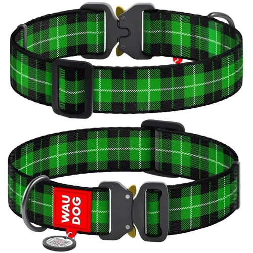Ошейник для собак WAUDOG Nylon с QR паспортом Шотландка зеленая, XXL (4535-0099)