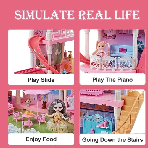 Ляльковий будиночок Fairy care 3 ляльки, гірка, меблі, посуд, аксесуари (7005)