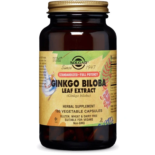 Solgar Ginkgo Biloba Leaf Extract, Standardized Full Potency 180 caps Гинкго Билоба