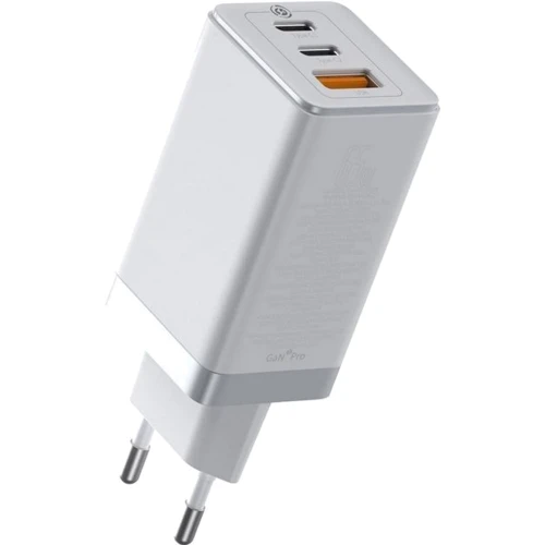 Зарядний пристрій Baseus Wall Charger GaN2 2xUSB-C+USB 65W White with USB-C Cable (CCGAN2P-B02)