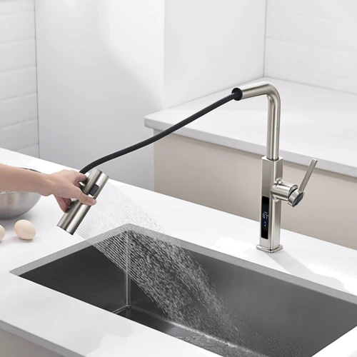 Смеситель для кухни Lefton Waterfall & Pull-Out Kitchen Faucet with Temperature Display-KF2209 Brushed Nickel: Вес, кг 2.5
