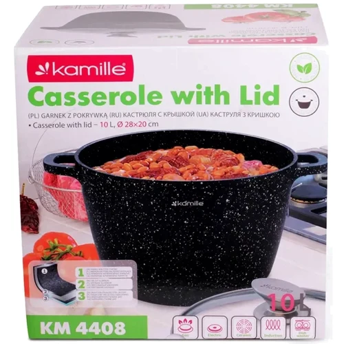 Кастрюля Kamille со стеклянной крышкой 10 л 28х20 см (KM-4408): Форма Круглая