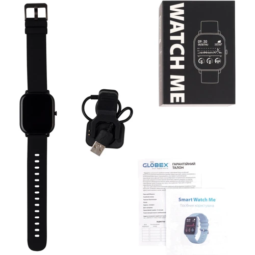 Смарт-часы Globex Smart Watch Me Black: Фитнес-функции Тонометр, Пульсометр, Скорость движения, Подсчет калорий, Шагомер, Пульсоксиметр