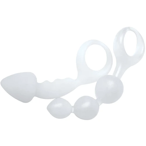 Сет из 2 анальных пробок Bottoms Up Butt Silicone Anal Toy, белый